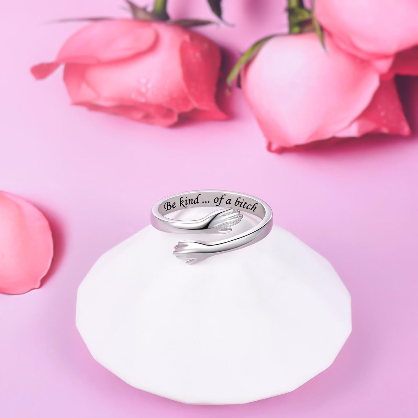 ACJFA Hug Rings for Women Sterling Silver Adjustable Ring Thumb Ring Birthday Mother Gifts Jewelry (Be kind ... of a *)