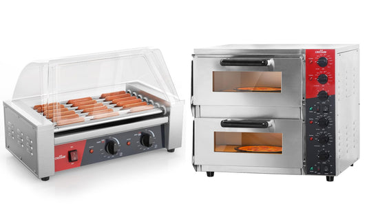 Hot Dog 7 Roller and Commercial Double Deck 16 inch Countertop Electric Pizza Oven