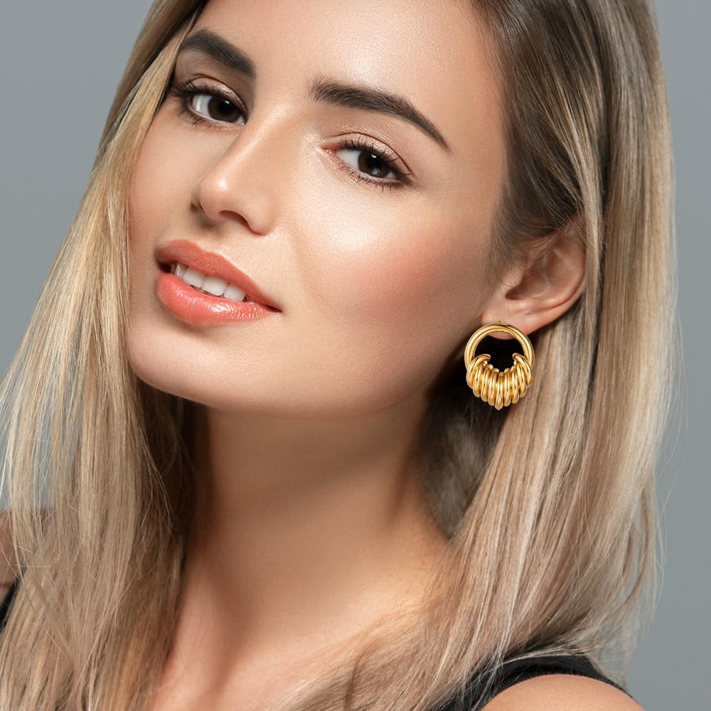 11 Pairs Trendy Gold Knot Earrings for Women Chunky Statement Long Link Drop Dangle Earrings Fashion Lightweight Hypoallergenic Jewelry Set (Gold)