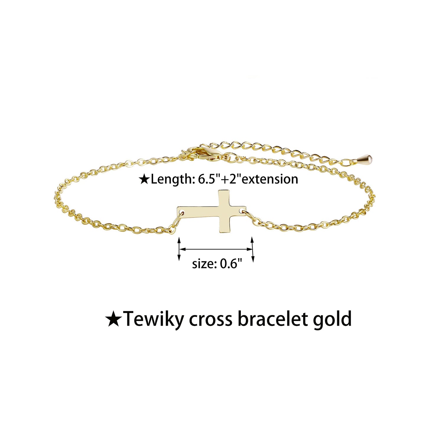 Tewiky Cross Bracelet for Women Dainty 14k Gold Plated Cubic Zirconia Cute Tiny Bracelet Confirmation Gifts for Women