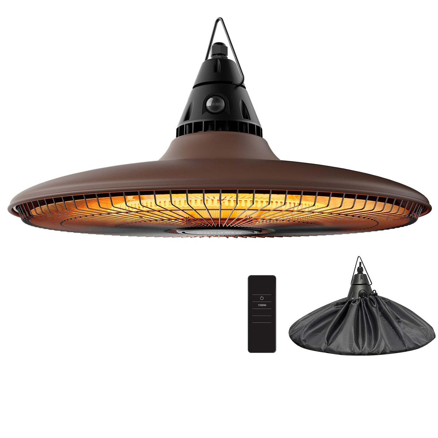 Ceiling Electric Outdoor Heater Wall-Mounted Hanging Patio 1500W Infrared Carbon Fiber Tube Heating Wall Heater for Gazebo, Balcony, Brown