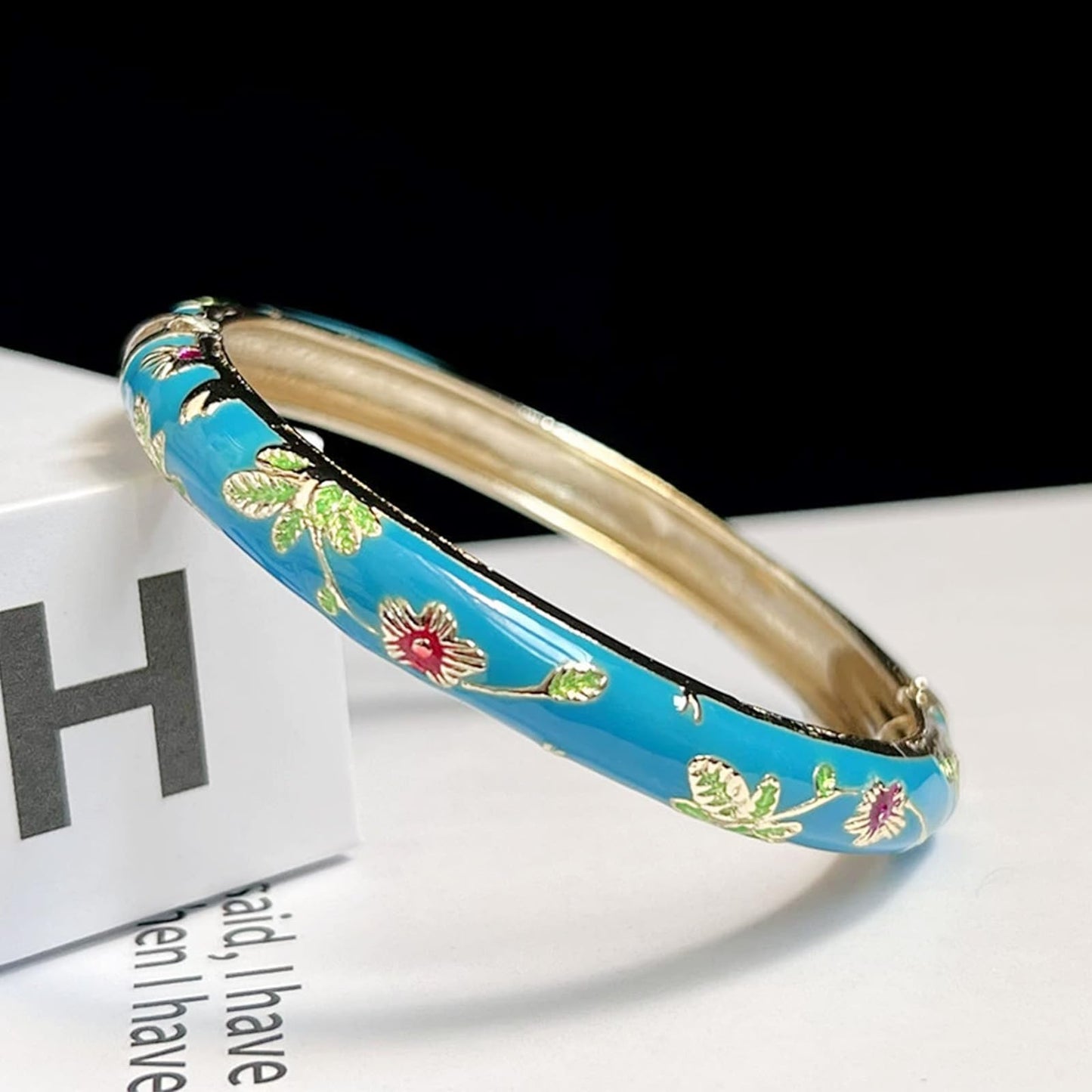 KummerSaprk Vintage Flower Bangle for Women Chinoiserie Cloisonne Bracelet for Women Trendy Women's Bangle Bracelets Cloisonne Jewelry Gifts