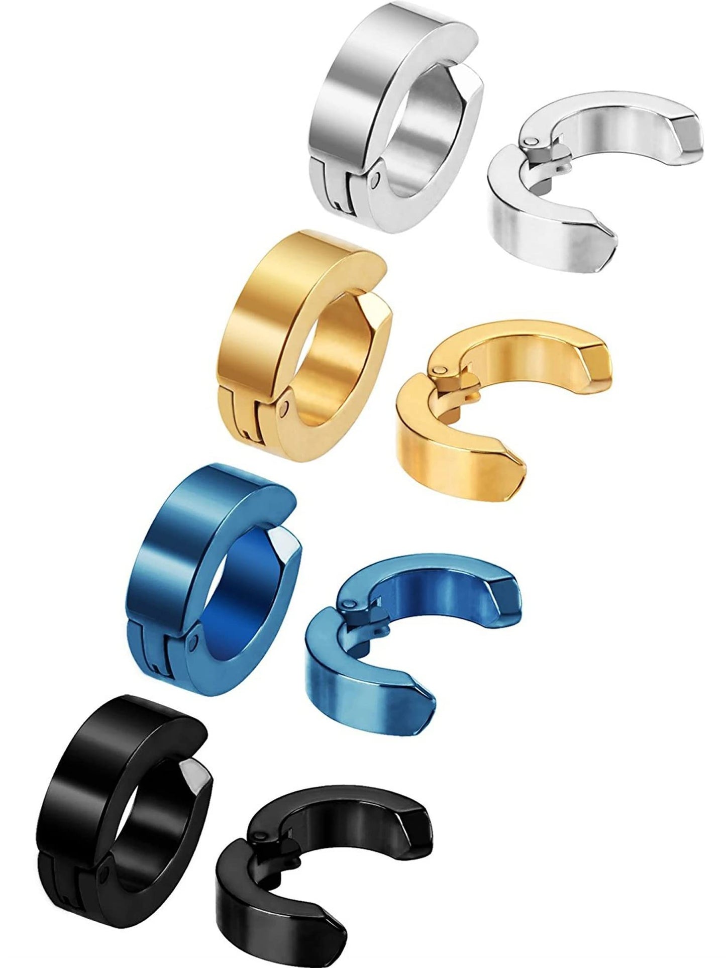 Mudder 8 Pieces Clip on Earrings for Men Magnetic Hoop Earrings Non-Piercing Earrings Fake Ear Clip Studs for Men Women, Stainless Steel Clip Earrings, 4 Colors