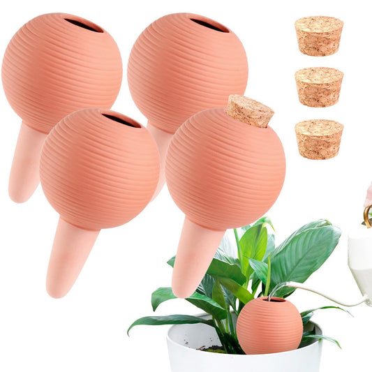 Plant Watering Globes Set of 4, 14oz Terracotta Self-Watering Globes for PottedPlants, Watering Planter Insert Bulbs with Cork Stoppers, Automatic Watering Spikes for Indoor&Outdoor Plants, Orange