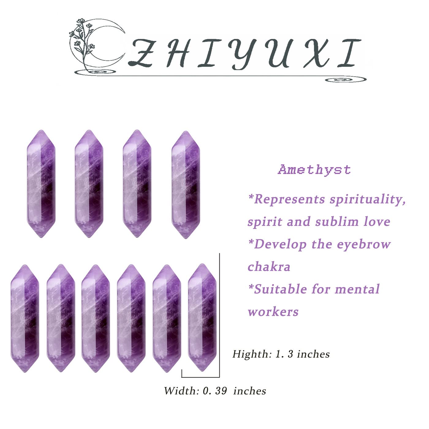 ZHIYUXI Amethyst Crystal Rock Amethyst Stone Gems Gemstones Amethyst Crystals Bulk Crystal Set Bulk Crystals Purple Crystal Wand Tumbled Polished Rocks Reiki Therapy Meditation Decor Gifts 10 Pcs