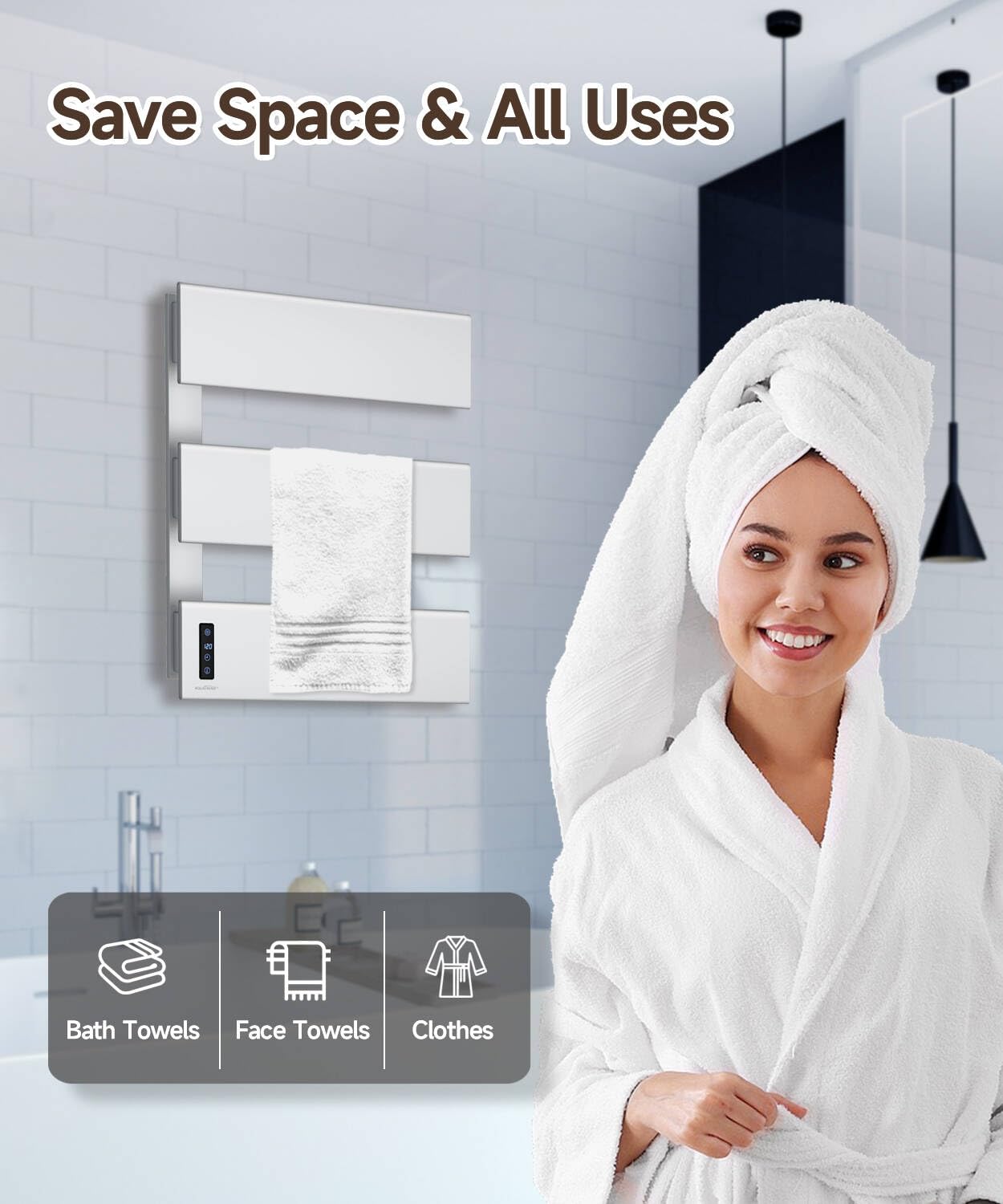 Towel Warmers for Bathroom, Heated Towel Rack Wall Mounted, 21.6" X 17.7" Smart LED Control, Built-in Timer & Temperature, Max 140°F, Plug-in, Fast Heating, Silver