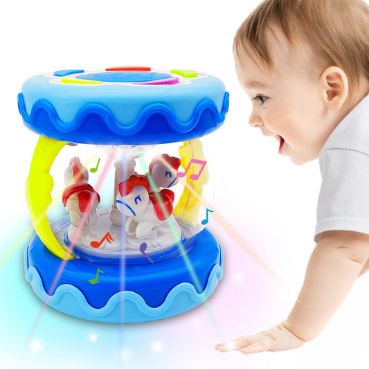 LDRYWW Baby Girl Toys Hand Drum Baby Rotating Musical Light Up Sensory Activity Crawling Toys 2 3+ Year Old Infant Girls Toy Gifts (Blue)