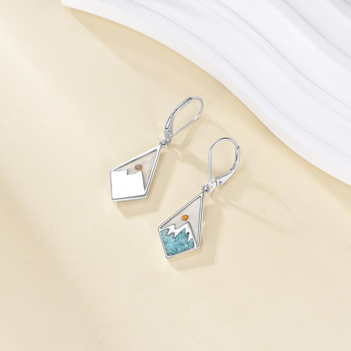 AOBOCO Turquoise Mustard Seed Earrings for Women Sterling Silver Mountain Dangle Earrings Christian Mustard Seed Jewelry Birthday Gifts for Mom Friends(Rhombus Turquoise Earrings)