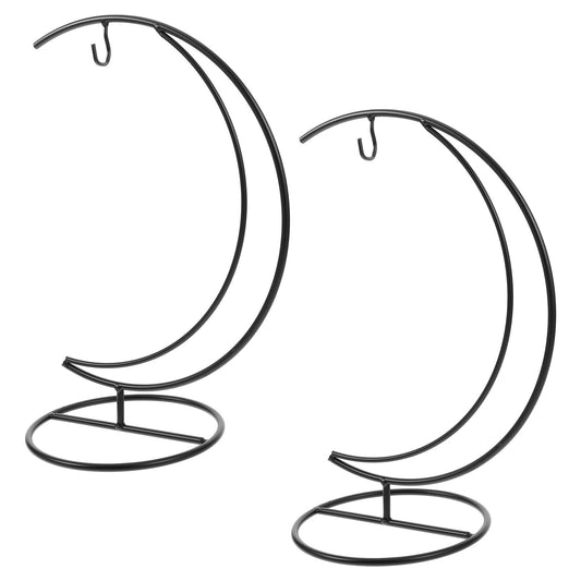 KALLORY 2pcs Moon-shaped Iron Hanging Hook Rack for Indoor Air Plant Holders and Terrarium Display Stands, Black Decorative Flower Pot Hangers for DIY Micro Landscape and Home Décor