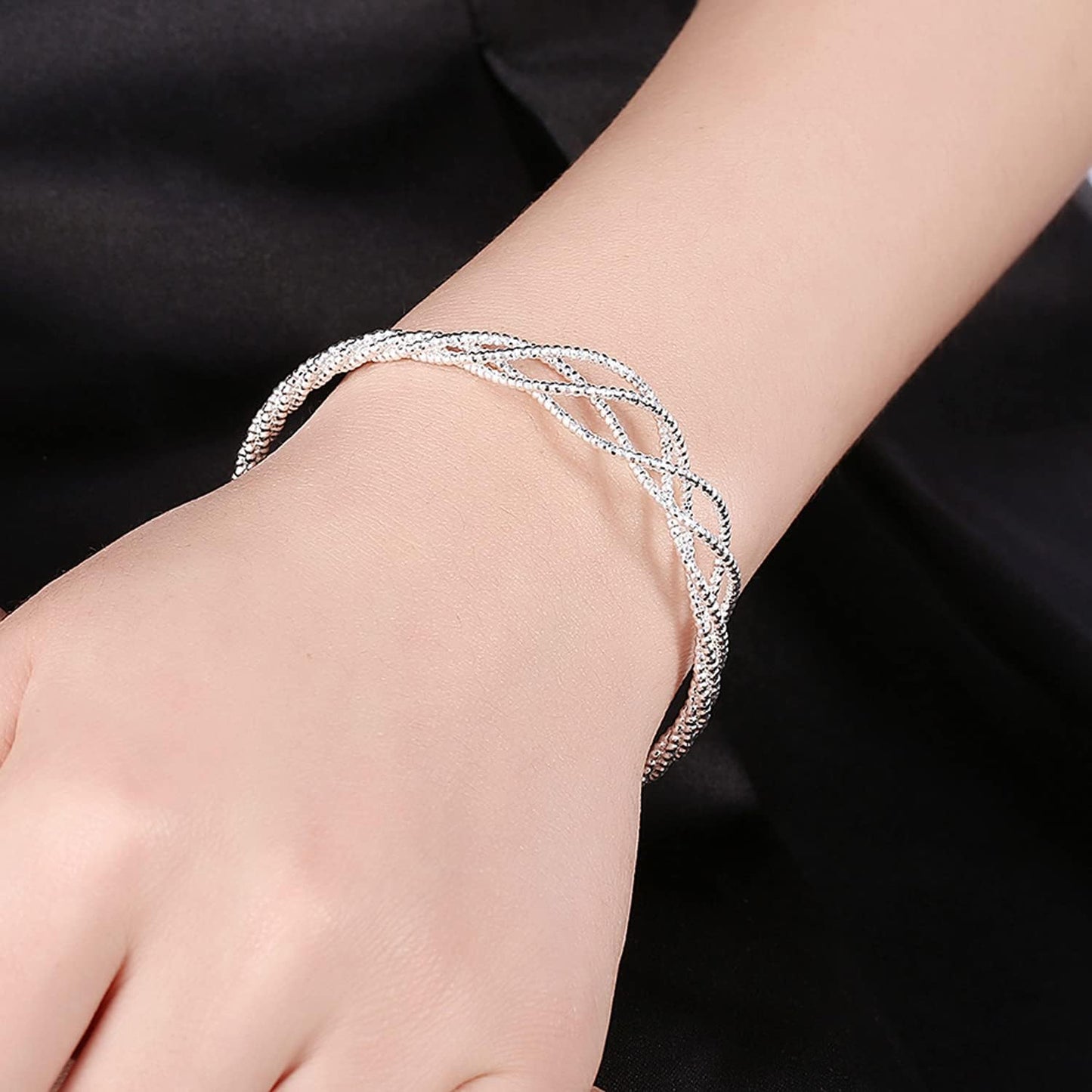 Solid 925 Sterling Silver Bracelet for Women Dainty Open Cuff Bangle Bracelets Trendy Crossover Twisted Bracelet Handmade Adjustable Bracelet Fashion Women Jewelry for Women Teens Birthday Holiday