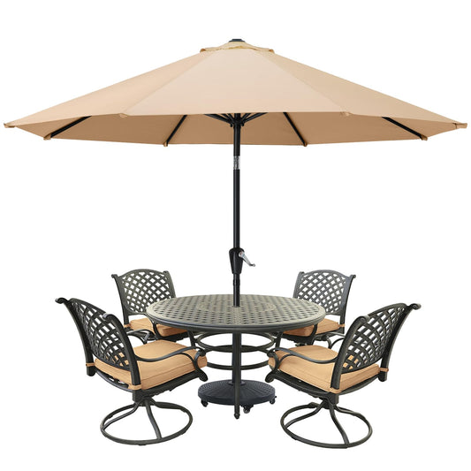 MASTERCANOPY 9FT Patio Umbrella with Push Button Tilt and Crank, Outdoor Market Umbrella with 8 Sturdy Ribs, UV Protection & Waterproof for Garden, Deck, Backyard, Pool (Khaki)