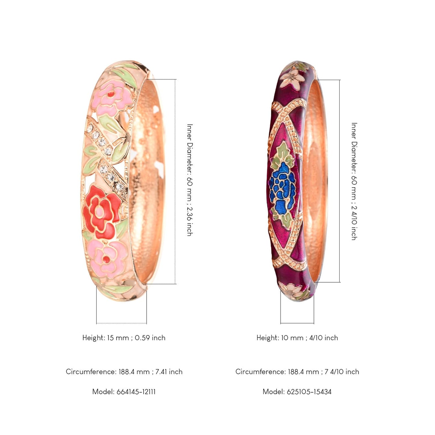 UJOY Vintage Cloisonne Bracelet Beautiful Flower Enamel Hinge Plated Rose Bangles Jewelry for Women's Gifts 88C06-55A128 Pink Purple