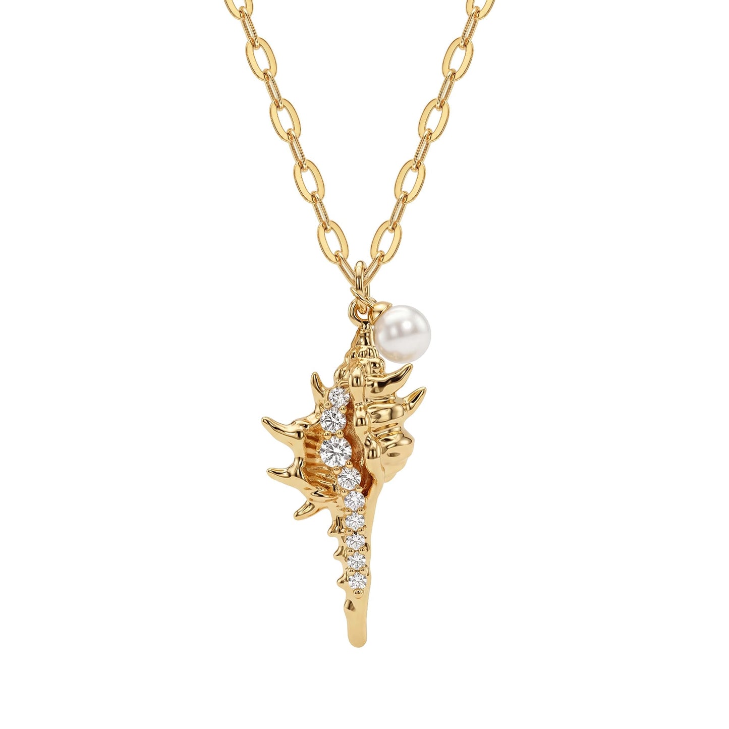 MEVECCO Dainty Gold Conch Pendent Necklace for Women 18K Gold Plated Conch Necklace Boho Beach Handmade Ocean Jewelry for Holiday