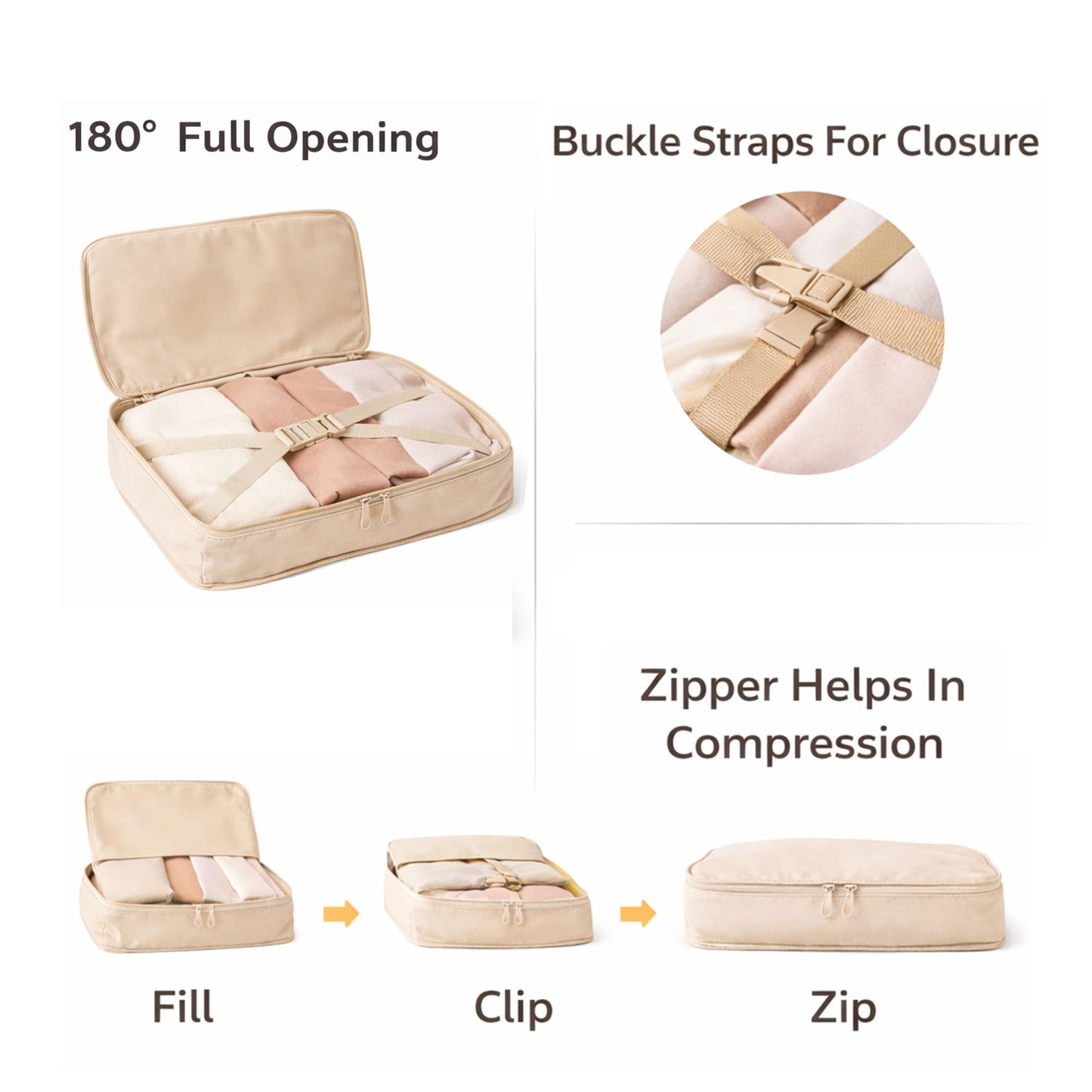 7 Set Packing Cubes For Travel | Luggage Organizer Bags With Shoe, Laundry Bag, Accessory Pouch And Lingerie Bag | Durable And Space Saving Suitcase Organizer For Travel Essentials | Beige