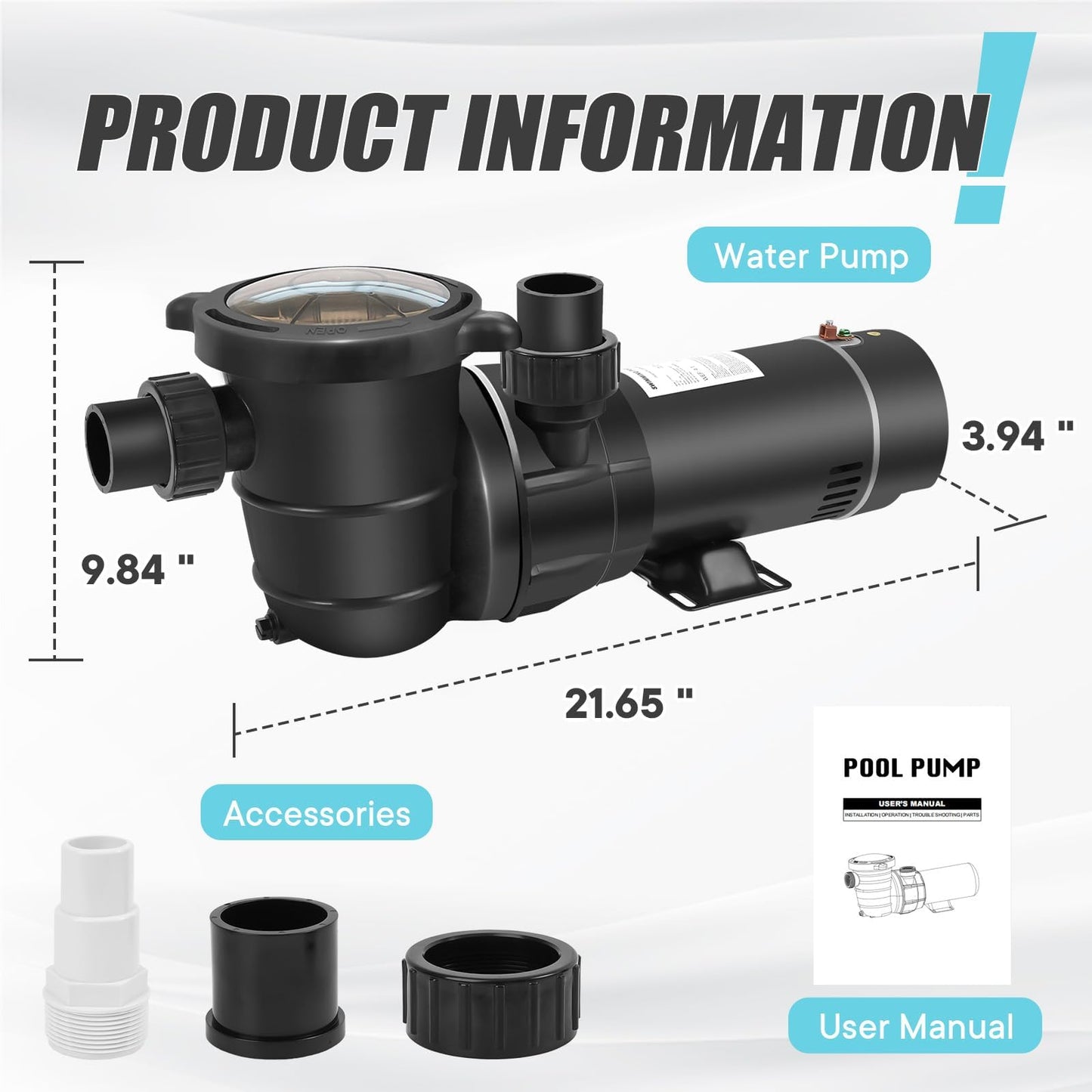 DoE-Compliant CEC approved PureBy Pool Motor Pump, 2HP Variable 2 Speed 115v 5160GPH Above Ground Pool Pump with 1.25" & 1.5" NPT Unions