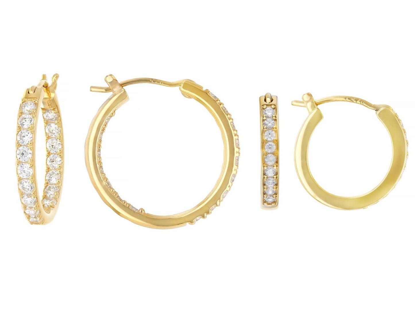 JTV Sterling Silver Hoop Earrings Set for Women - Cubic Zirconia Hoops - 2 Pairs of 12.7 mm Faux Diamond Earrings - Lightweight, Elegant Jewelry Gift for Summer - (Yellow Gold)