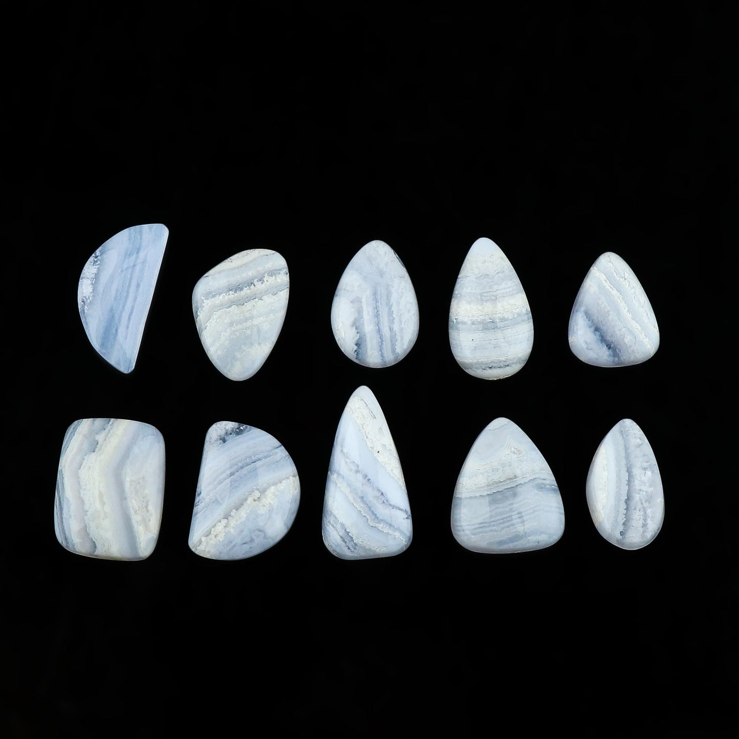 CRYSTALIS Wholesale 10pcs, 8-12mm Natural Blue Lace Agate Loose Gemstone Bulk Cabochons Jewelry Making Supply, Chakra Healing Polished Stones, Wire Wrapping, DIY, Gem Collection
