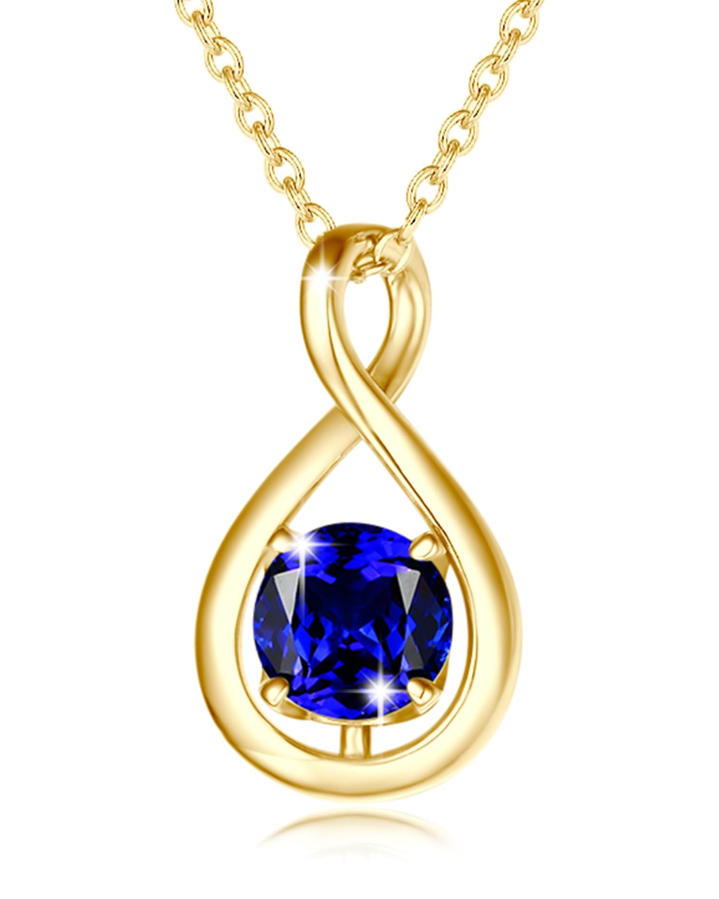 FANCIME Blue Sapphire Necklace September Birthstone for Women Yellow Gold Plated Sterling Silver Dainty Infinity Pendant Fine Jewelry Birthday Graduation Mothers Day Gifts for Mom Her