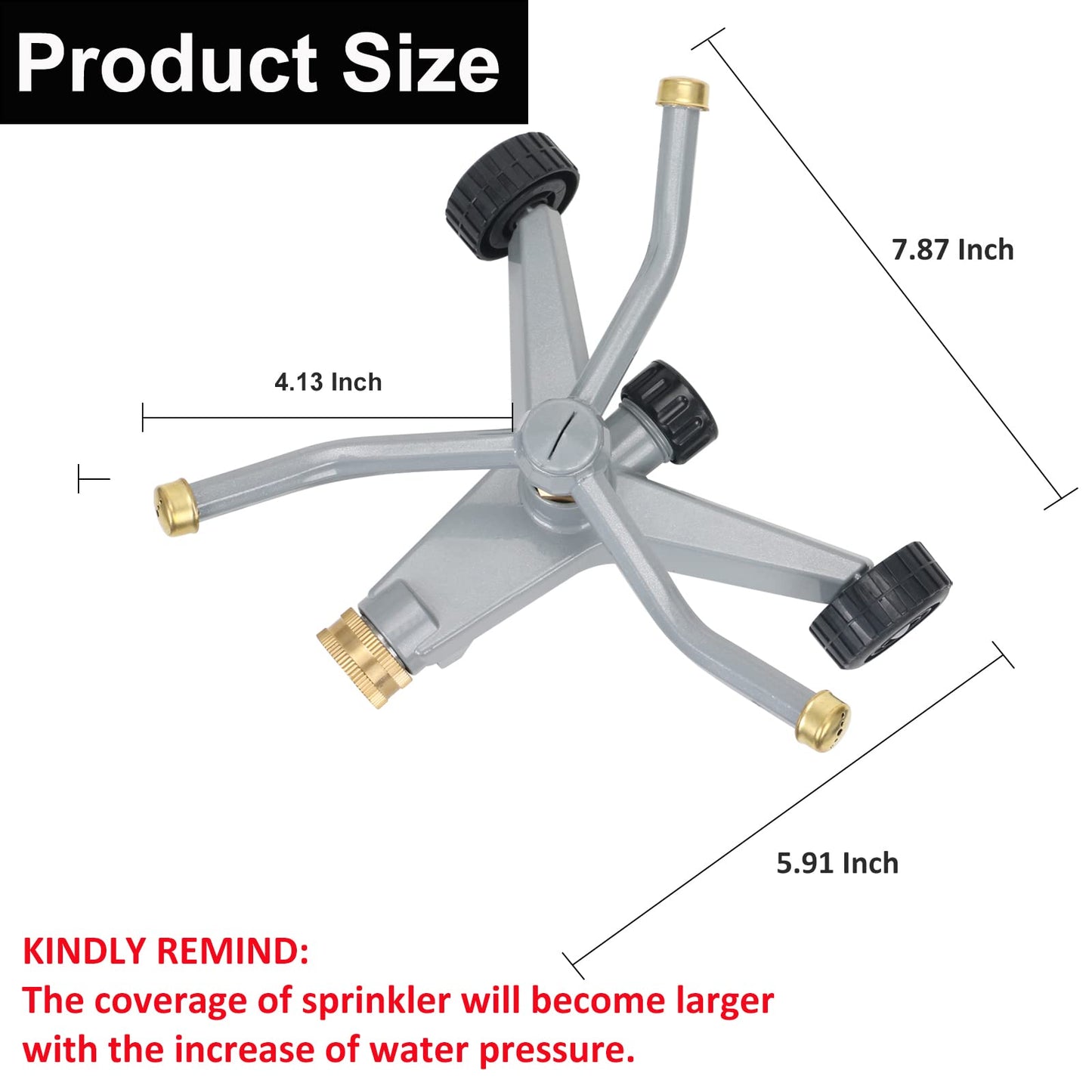 STYDDI Metal Rotating Water Sprinkler for Lawn, Heavy Duty Metal 3-Arms Whirling 360 Degree Automatic Rotary Sprinkler with Wheeled Base for Small Areas, Garden, Yard, Cover up to 1,384 Sq. ft.