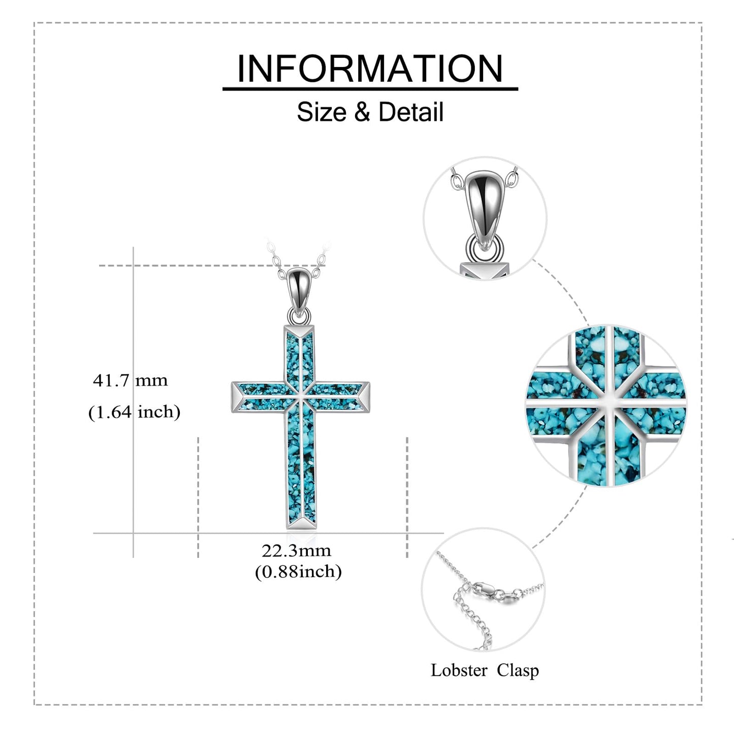 ONEFINITY Religious Cross Pendant Necklace Sterling Silver Origami Cross Pendant Gifts for Women Men Jewelry (B-Turquoise)