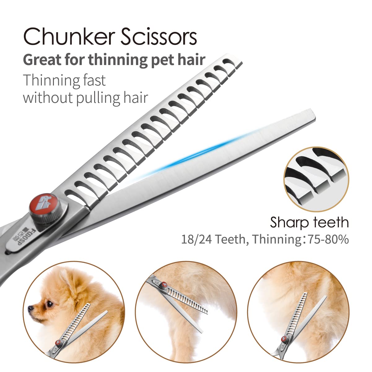 FOGOSP Professional Dog Grooming Scissors Kit Japan 440C Stainless Steel 7 in Curved Thinning Straight Chunker Shears and Comb 5pcs Set for Grooming Dogs Cat Pet