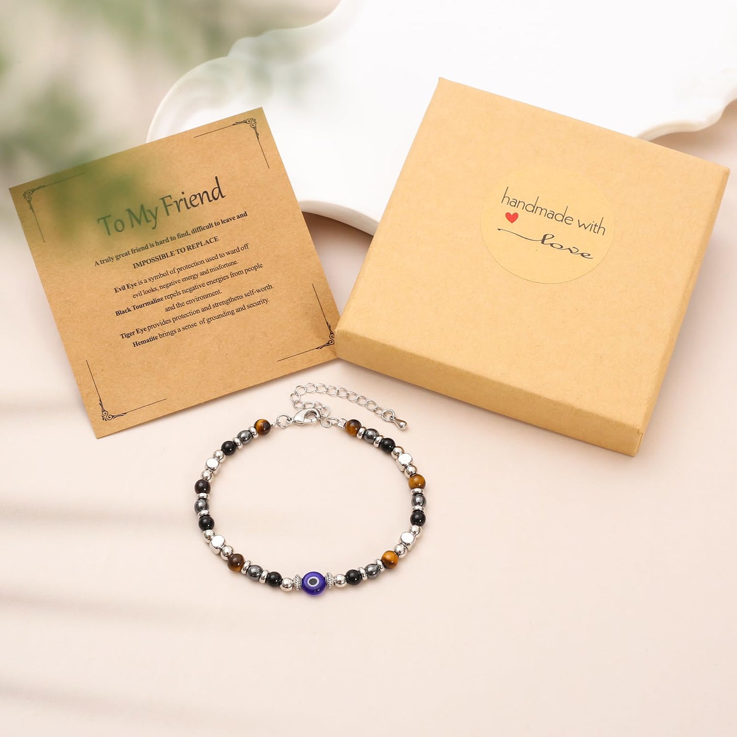 MTJAHPS Protection Bracelet, empath protection, black obsidian Crystals and Healing Stones Bracelet for Women ，Luck ，Anxiety and Stress Clam Bracelet (Sister-Evil Eye Triple Threat Protection)