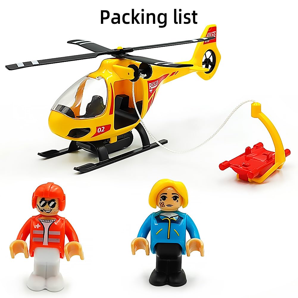 Wooden Train Cars Track Accessories Set Plane Toy with Light and Sound for Train Toys for 3-5-7 Boys Girls Years Old(Rescue Helicopter（with Light and Sound）)