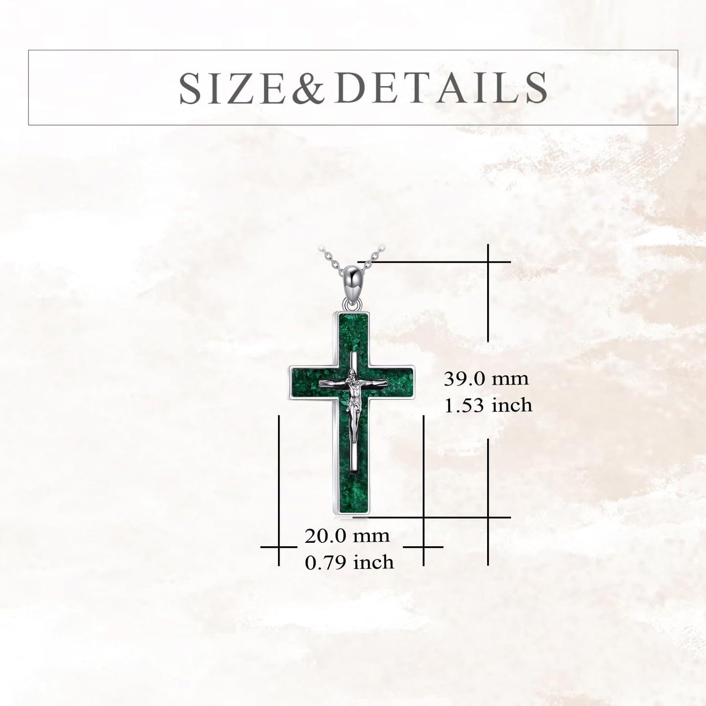 YFN Crucifix Cross Necklace Sterling Silver Jesus Cross Pendant Green Malachite Jewelry Christian Gifts for Women Men