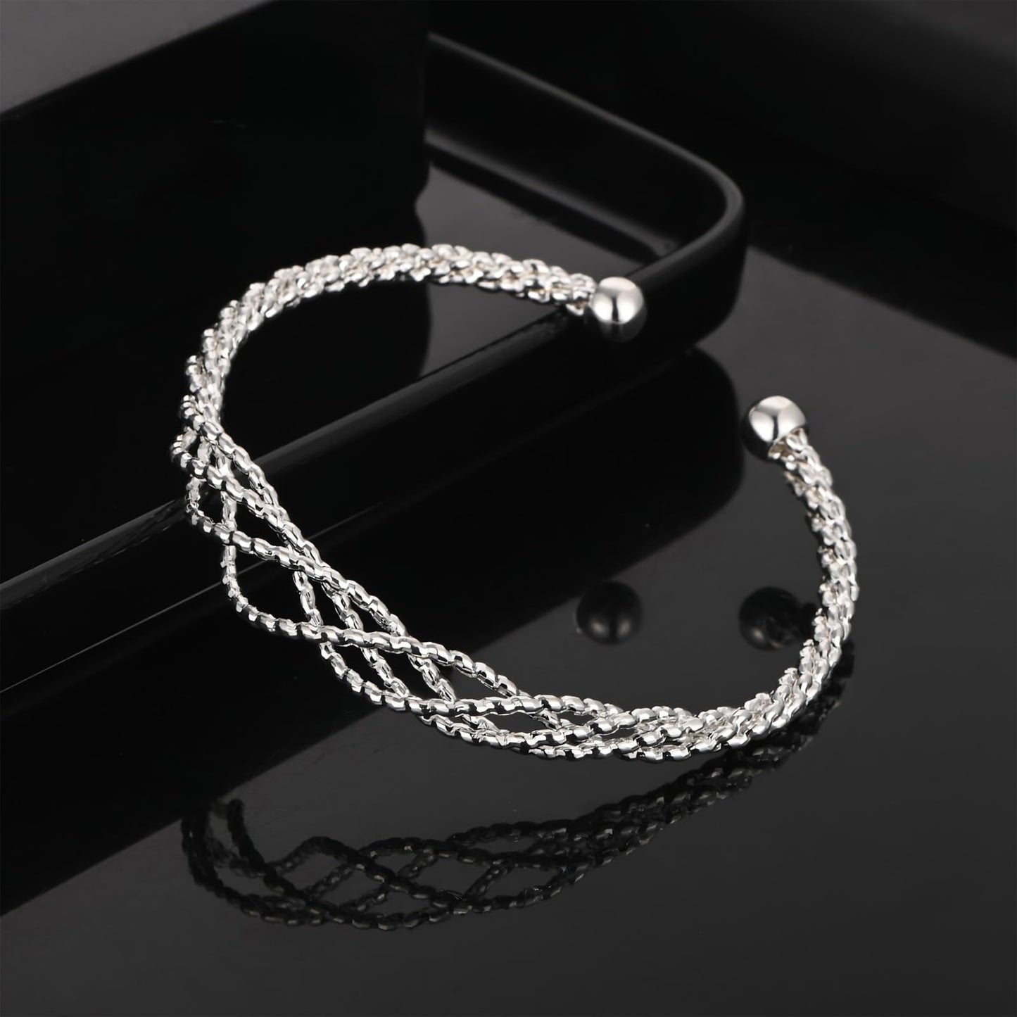 Solid 925 Sterling Silver Bracelet for Women Dainty Open Cuff Bangle Bracelets Trendy Crossover Twisted Bracelet Handmade Adjustable Bracelet Fashion Women Jewelry for Women Teens Birthday Holiday