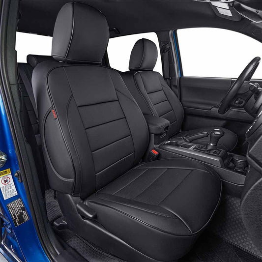 EKR Custom Fit Tacoma Leather Car Seat Covers for Select Toyota Tacoma 2012 2013 2014 2015 (Regular Seats) - Full Set,Leather(Black)