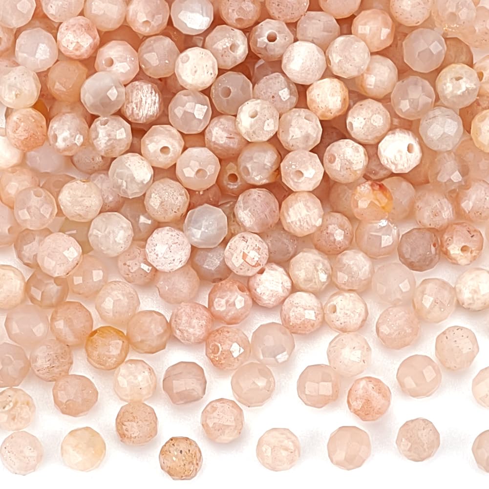 PH PandaHall 230pcs Sunstone Beads 3mm Faceted Round Gemstone Beads Natural Stone Crystal Bead Bulk for Jewellery Making Craft Bead for Necklace Bracelet Making DIY Crafts