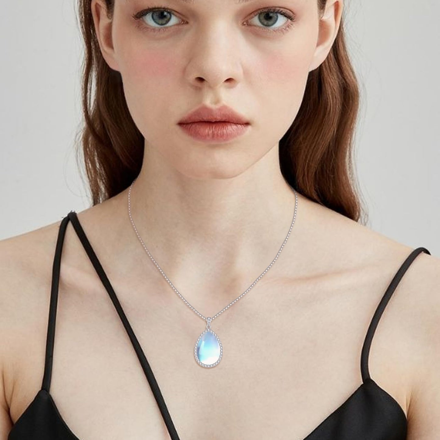 YAFEINI 925 Sterling Silver Moonstone Necklace Cubic Zirconia Teardrop Pendant Necklace Jewelry for Women (Z-Cubic Zirconia Moonstone Necklace)
