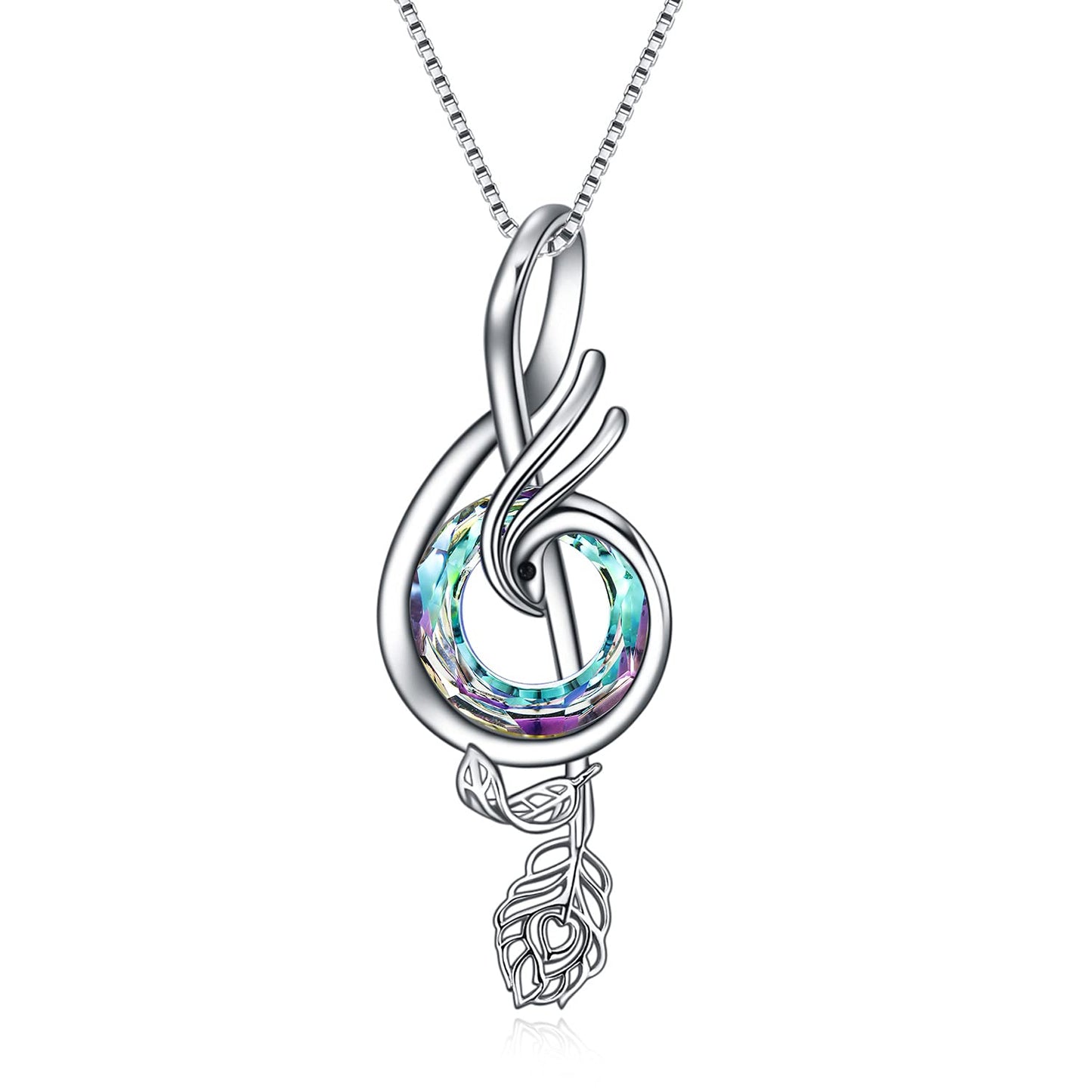 TOUPOP Music Necklace Sterling Silver Phoenix Necklace with Purple Circle Crystal Musical Notes Jewelry Gifts for Women Birthday Christmas
