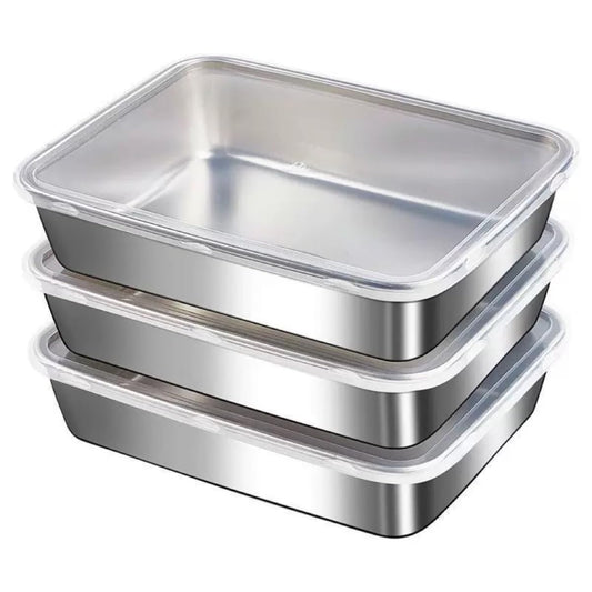 3PCS Stainless Steel Food Storage Containers，Meal Prep Containers, Kitchen tray with Lids,Oven plate，BPA Free