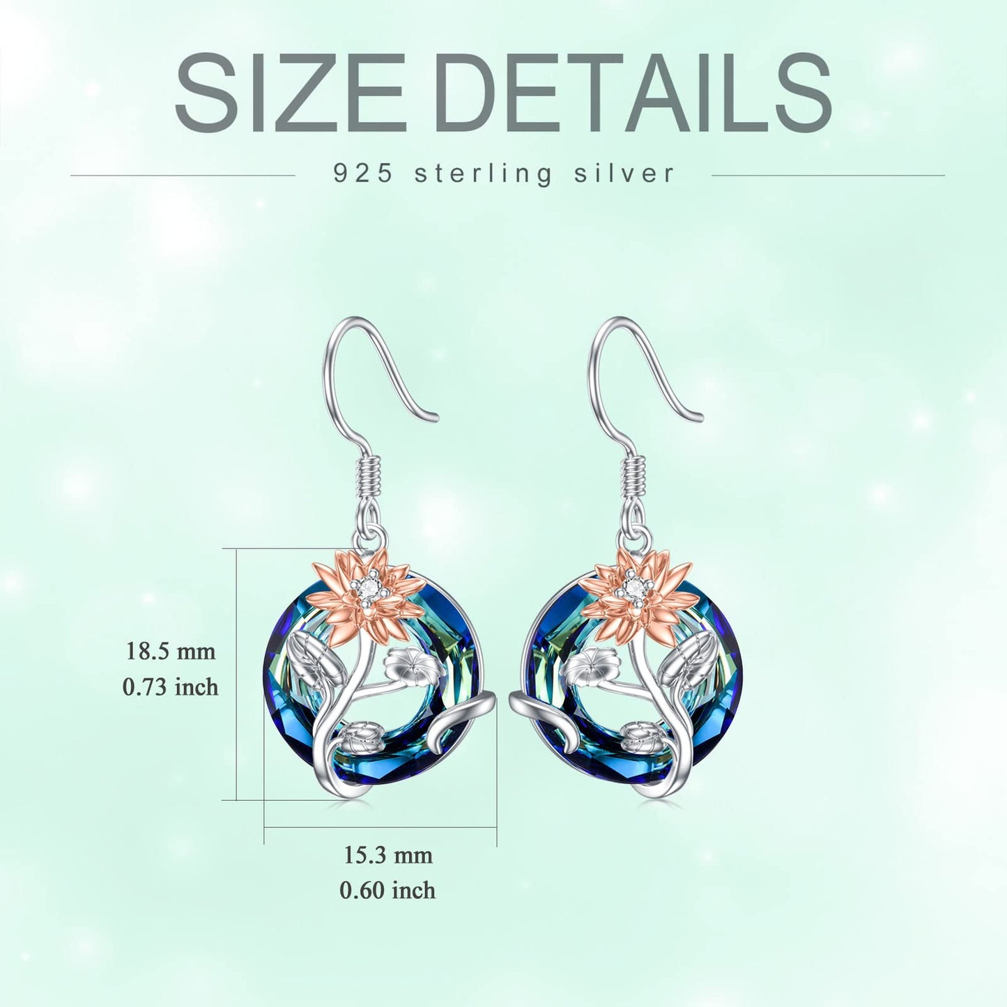 TOUPOP July Birth Flower Earrings Lotus Drop Dangle Earrings Blue Crystal Jewelry Birthday Mothers Day Gifts for Women Mom Her