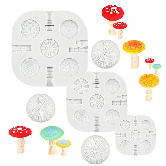 3 Pcs Mushroom Polymer Clay Silicone Mold, Miniature Polymer Clay Molds, 5 Shapes 3 Sizes Vivid Mushroom Polymer Clay Tools for Jewelry Making, Earrings Decoration, 3D Mold, Cake Decoration Pieces