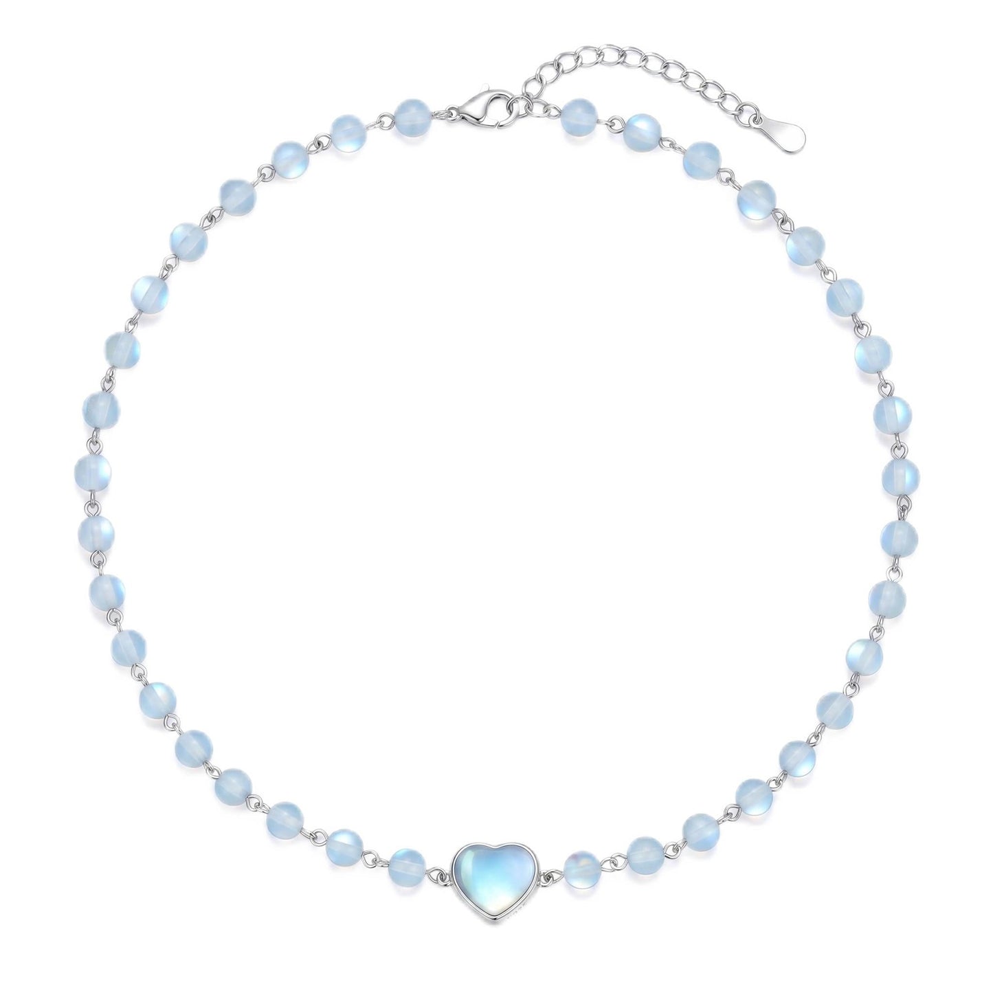 OUTANG Moonstone Beaded Necklace for Women 925 Sterling Silver Heart Choker Necklace Ladies Jewelry Gifts
