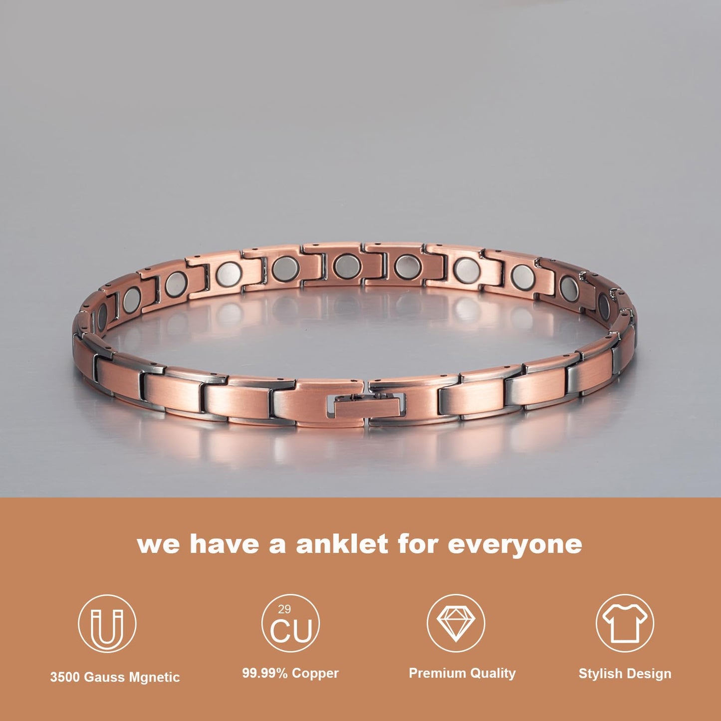 EnerMagiX Copper Ankle Bracelets for Women for Arthritis, 9.44inch Pure Copper Magnetic Anklet, with 3500 Gauss Magnets, Copper Jewelry Gifts