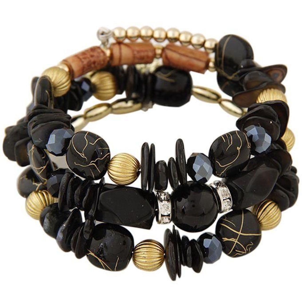 Jewellify Women Retro Crushed Natural Stone Bracelet Multi-Layer Winding Shell Beaded Bracelets (Black)