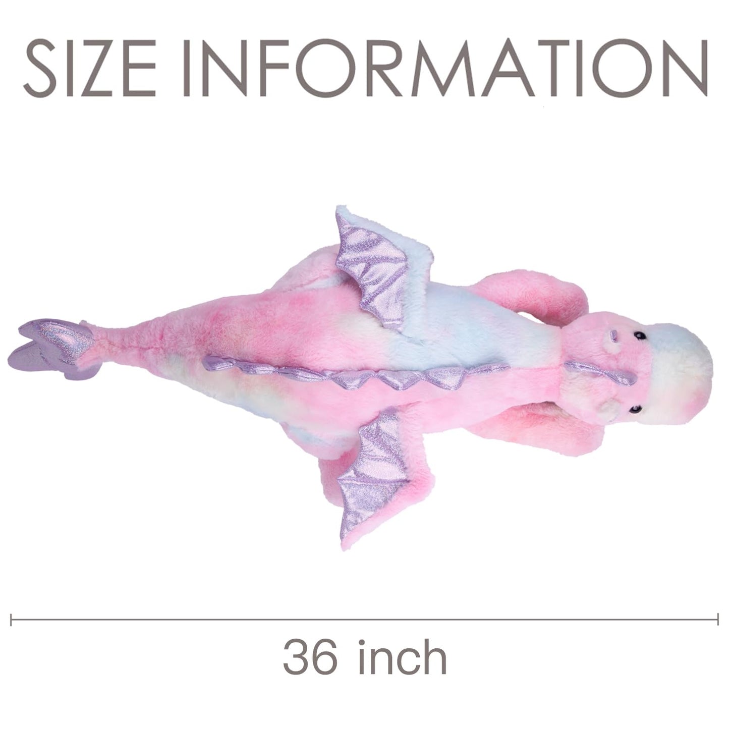 ARELUX Large 36in Cute Dragon Stuffed Animals Plush Toy Soft Colorful Pink Pterosaur Plushie Giant Fuzzy Dinosaur Pillow Plushies with Wings Cuddly for Friends Family Member