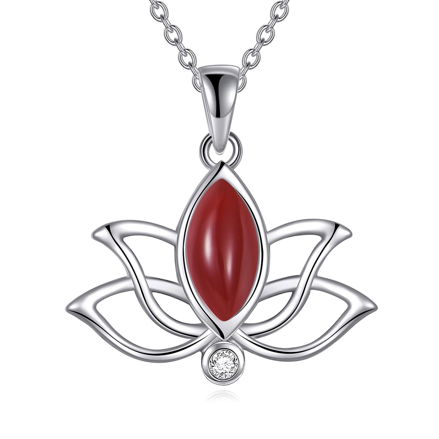 YFN Lotus Flower Necklace Sterling Silver Red Agate Lotus Pendant Lotus Jewelry Gifts for Women