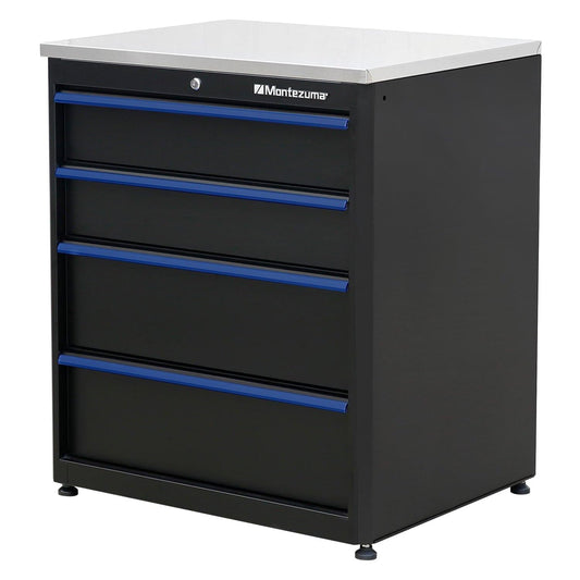 Montezuma Garage Tool Storage System - 30.5 x 24" Locking 4 Drawer Workbench with Ball Bearing Slides & Stainless Steel Worktop - BKMG30244BC