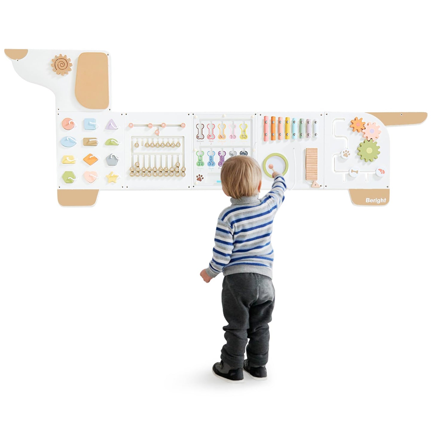 Beright Dog Activity Wall Busy Board Panels, Montessori Sensory Toys, Toddler Learning Activity Center, Perfect for Toddler Playroom & Children's Daycare, White