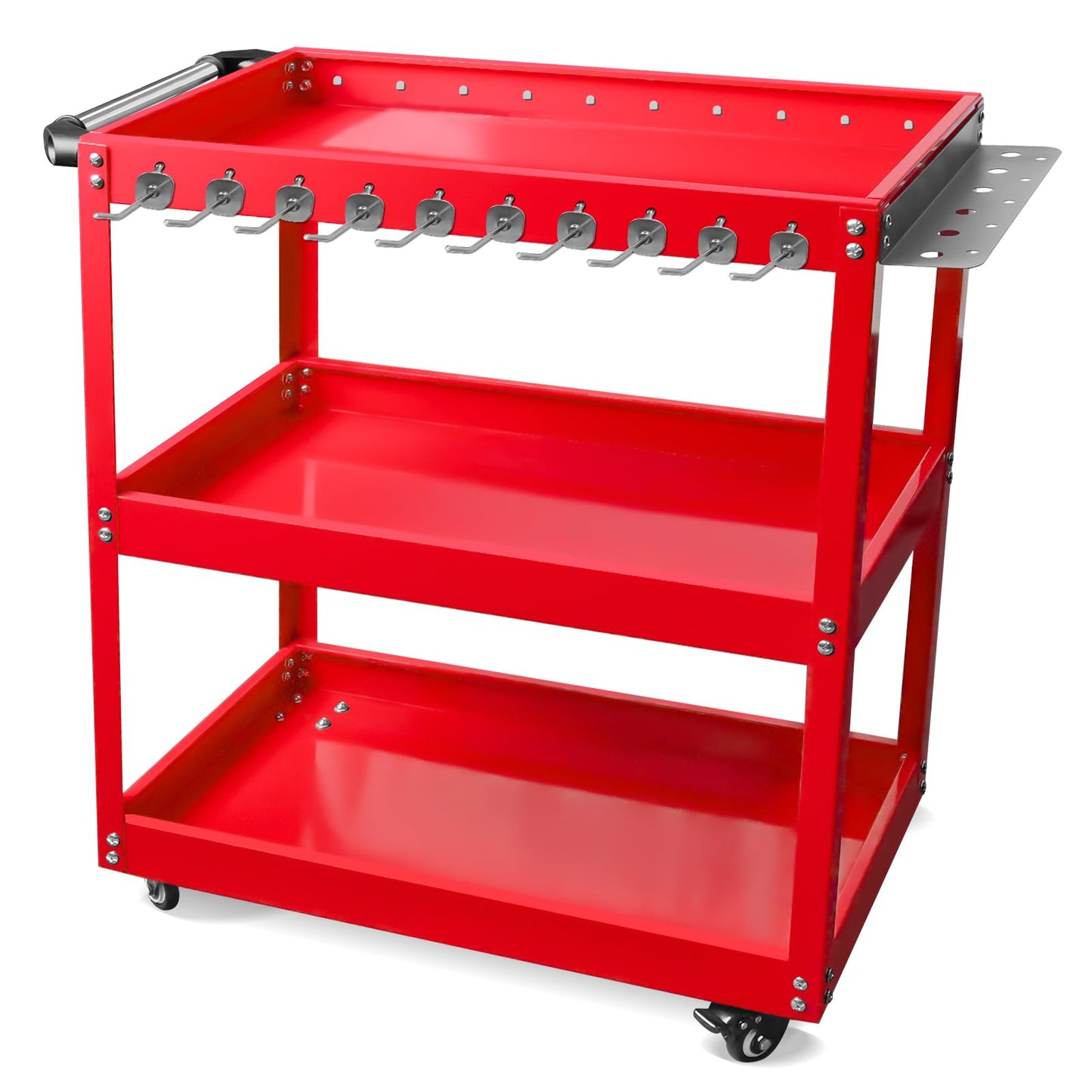 YATOINTO 3-Tier Rolling Tool Cart, Metal Rolling Cart with Side Hooks Wheels, 330LBS Heavy Duty Utility Carts, Handle Rolling Mechanic Tool Cart Storage Organizer for Warehouse Garage