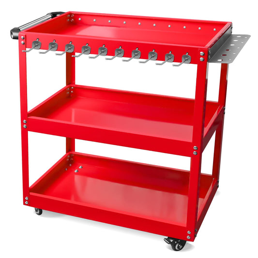 YATOINTO 3-Tier Rolling Tool Cart, Metal Rolling Cart with Side Hooks Wheels, 330LBS Heavy Duty Utility Carts, Handle Rolling Mechanic Tool Cart Storage Organizer for Warehouse Garage