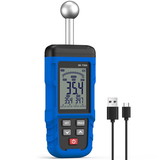 Moisture Meter, Wood Moisture Meter Rechargeable for Drywall Measurement, Pinless Moisture Meter with 20-100mm Measuring Depth for Detecting Humidity Level in Walls, Lumber, Masonry (Blue)