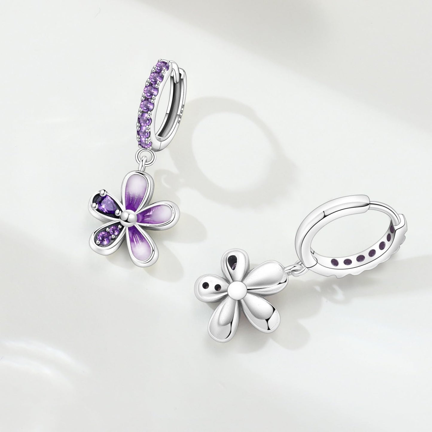 vireau 925 Sterling Silver Drop Earrings Dragonfly Flower Moon Star Dangle Earrings Hypoallergenic Sterling Silver Earrings Jewelry for Women (Flowers)