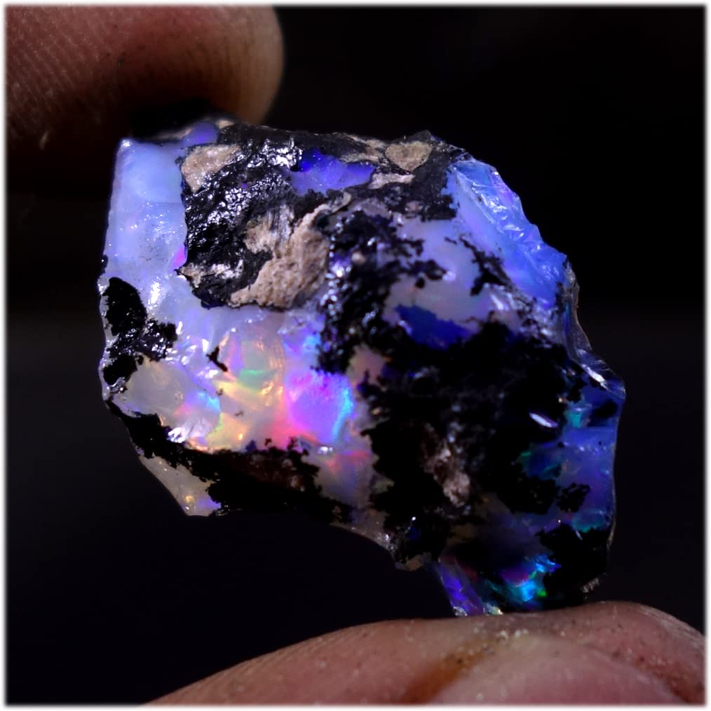TINDI 21.55Cts Natural Ethiopian Welo Opal Rough Stone, Raw Crystal, October Birthstone, Jewelry Making Gemstone, Ultra Fire Striking, Handpicked, Size-20X30X13 MM