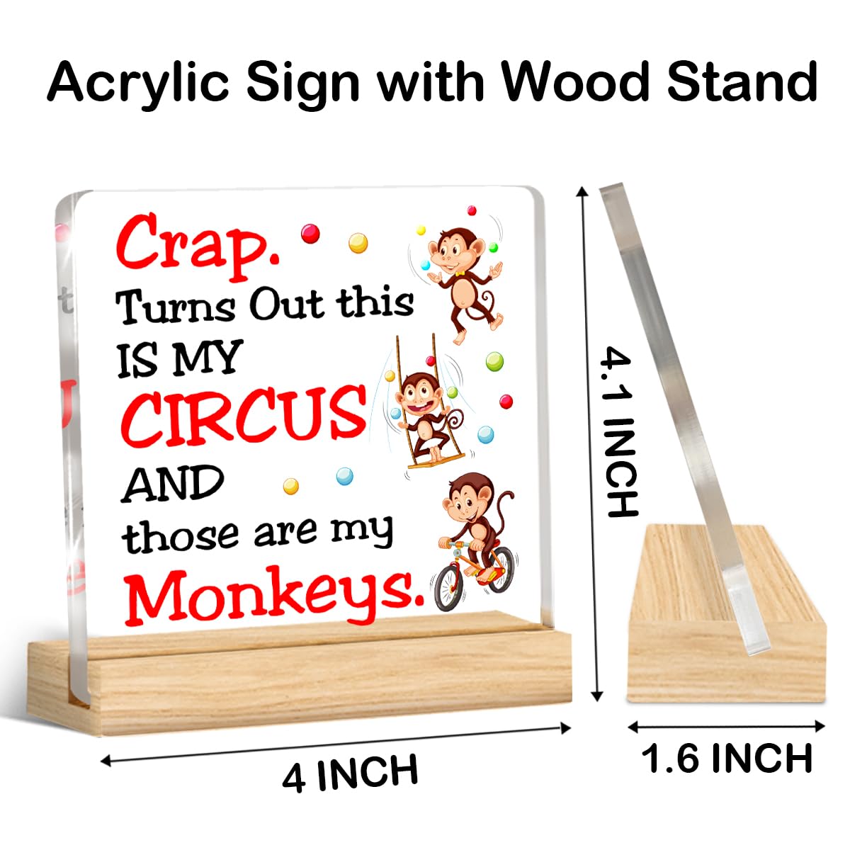 Funny Boss Day Gifts for Women Men, Bosses Day Gifts for Boss Leader This Is My Circus These are My Monkeys Acrylic Desk Plaque Sign Humor Office Decor