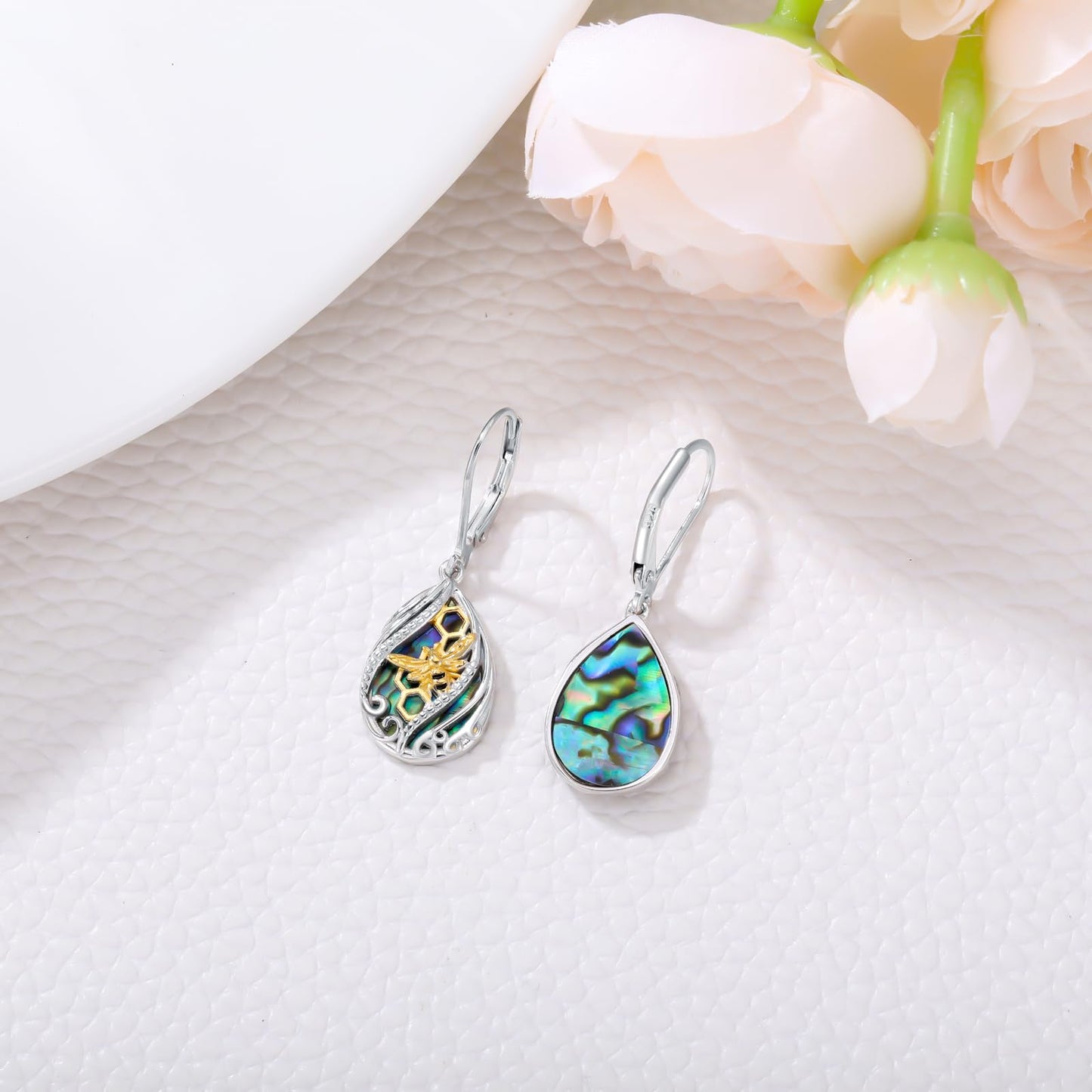 YYmqmq Gold Bee Earrings for Women Sterling Silver Abalone Filigree Dangle Drop Earrings Bee Jewelry Gifts for Girlfriend Mom Mothers Day Gifts